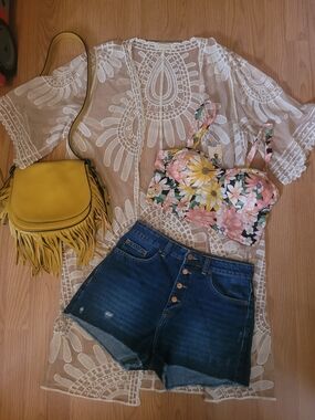 BOG Collective Women's Floral Sunflower Crop Tank Top - Festival Bohemian Beach